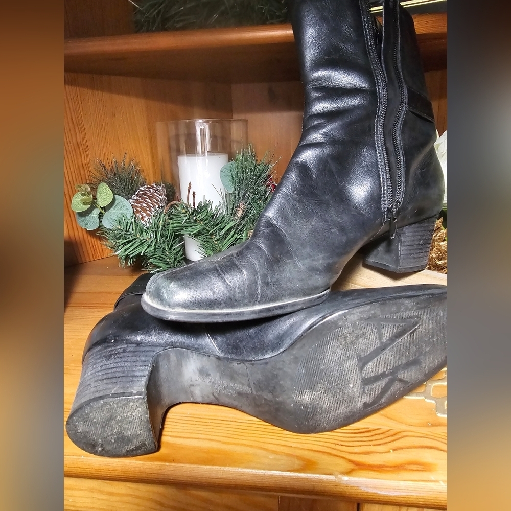 Anne Klein AKFREMONT Black Leather Ankle Boots Size 7.5M